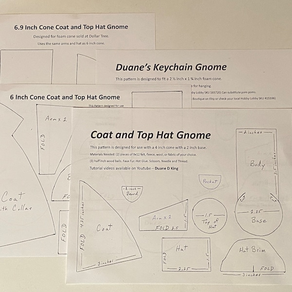 Coat and Top Hat Gnome Cone Patterns Digital Download