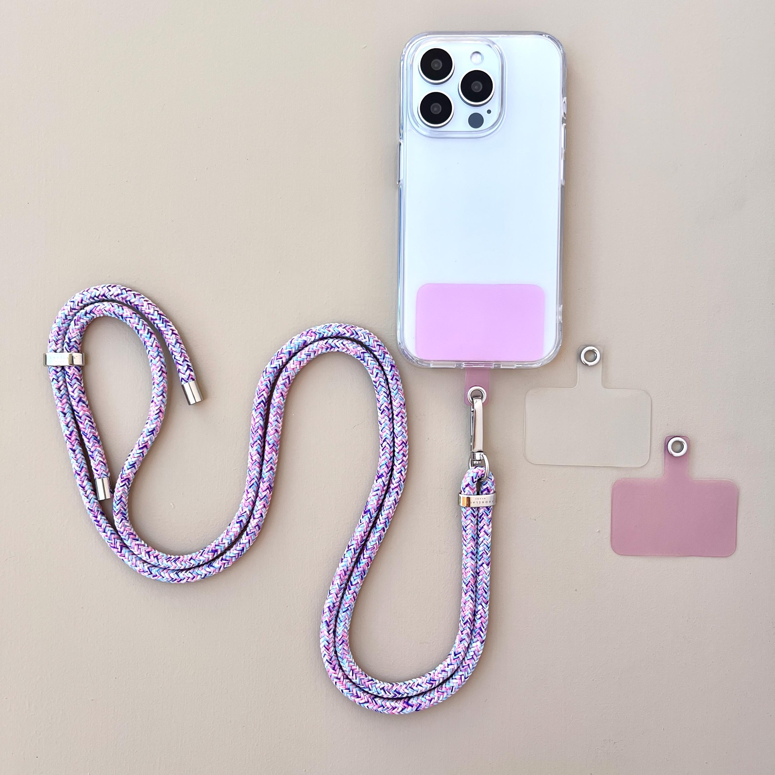 Vauki 2 Pièces Cordon Telephone Portable, Tour De Cou Téléphone Universelle Avec Patch Réglable Amovible Collier Lanière Corde En Bandoulière Compatibles Avec Plupart Des Smartphones Case, Noir+Rose