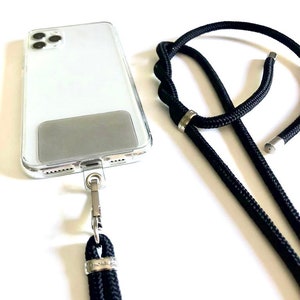 Zwart telefoonsleutelkoord, te dragen als ketting of crossbody, riem voor telefoon, zwarte riem voor telefoonhoesje, iPhone, Samsung
