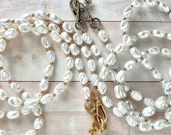 Pearl Phone Lanyard with Gold or Silver Hook -Universal Phone Strap for All Models, Lanyard & Patch, Gift for Her, Friend, Stylish Accessory