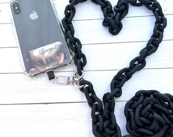 Crossbody Phone Necklace, Link Chain, Rubber coated acrylic Phone Strap - black, Universal for all Phone models, High Quality!