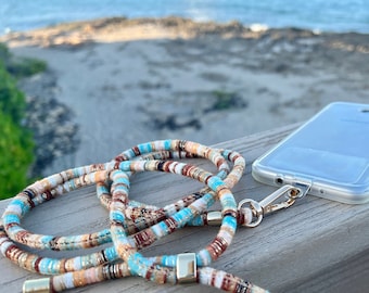 Cordón bohemio, correa para teléfono, cordón de tela con costura étnica, cordón textil bordado, cordón para cordón de teléfono