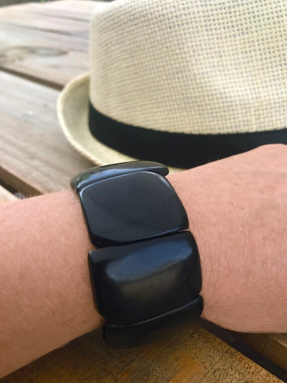 Organic Tagua Cuad Bracelet | all colors | Vegetable Ivory) | elastic | flat square |
