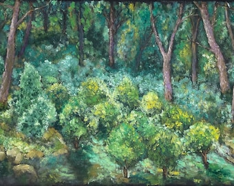 Geheimnisvoller Abendwald - großes original impressionistisches Ölgemälde