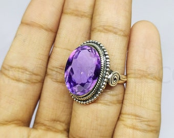 Gift Amethyst Ring, 925 Sterling Silver, Oval Gemstone, Purple Color Stone, Minimalist Ring, New Year Sale, Natural Gemstone, Sale, Gift