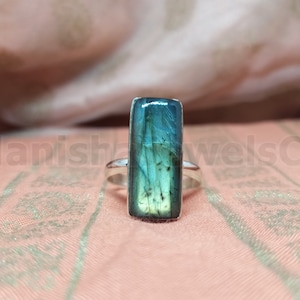 Beautiful Labradorite Ring, 925 Sterling Silver, Rectangle Shape, Blue Color Stone, Silver Gemstone Jewelry, Christmas Gift, Affordable
