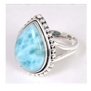 Dominican Larimar Ring, 925 Sterling Silver, Blue Color Stone, Pear Gemstone, Stackable Gemstone Rings, Beautiful Designer Ring, Bestseller