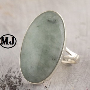 Engagement Jade Ring, 925 Sterling Silver, Oval Shape, Green Color Stone, Valentine Gift, Split Band Ring, Can Be Personalized, Simple Ring