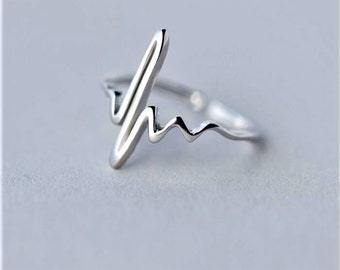 Silver Heartbeat Ring, Sterling Silver, Cheap Ring, Affordable Jewelry, Dainty Ring, Can Be Personalized, Made For Her