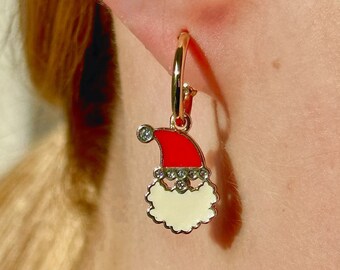 Beautiful Santa dangle earrings, Christmas earrings, unique gift with crystal, Christmas present, gift for her, unique festive jewellery