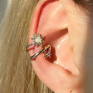 Minimalist ear cuff, ear wrap, non pierced ear clip, star jewellery, gold and silver, gift for her, Christmas gift, Valentines, Birthday