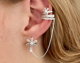 3pcs ear cuff non pierced, snowflake earrings, gold and silver, unique design, Birthday gift, Christmas gift, gift for her present jewellery
