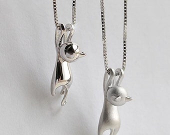 Cat Pendant Chain Necklace Stud Earrings 925 Sterling Silver Women's Jewellery UK, Gift, Unique, Cat lover