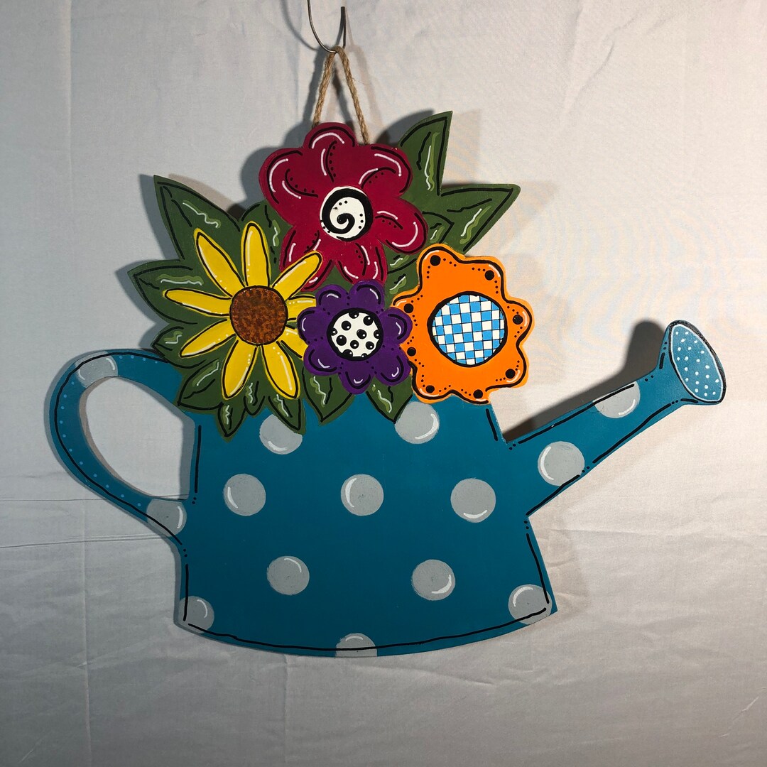 Whimsical Floral Watering Can Door Hanger. Customizable With Etsy
