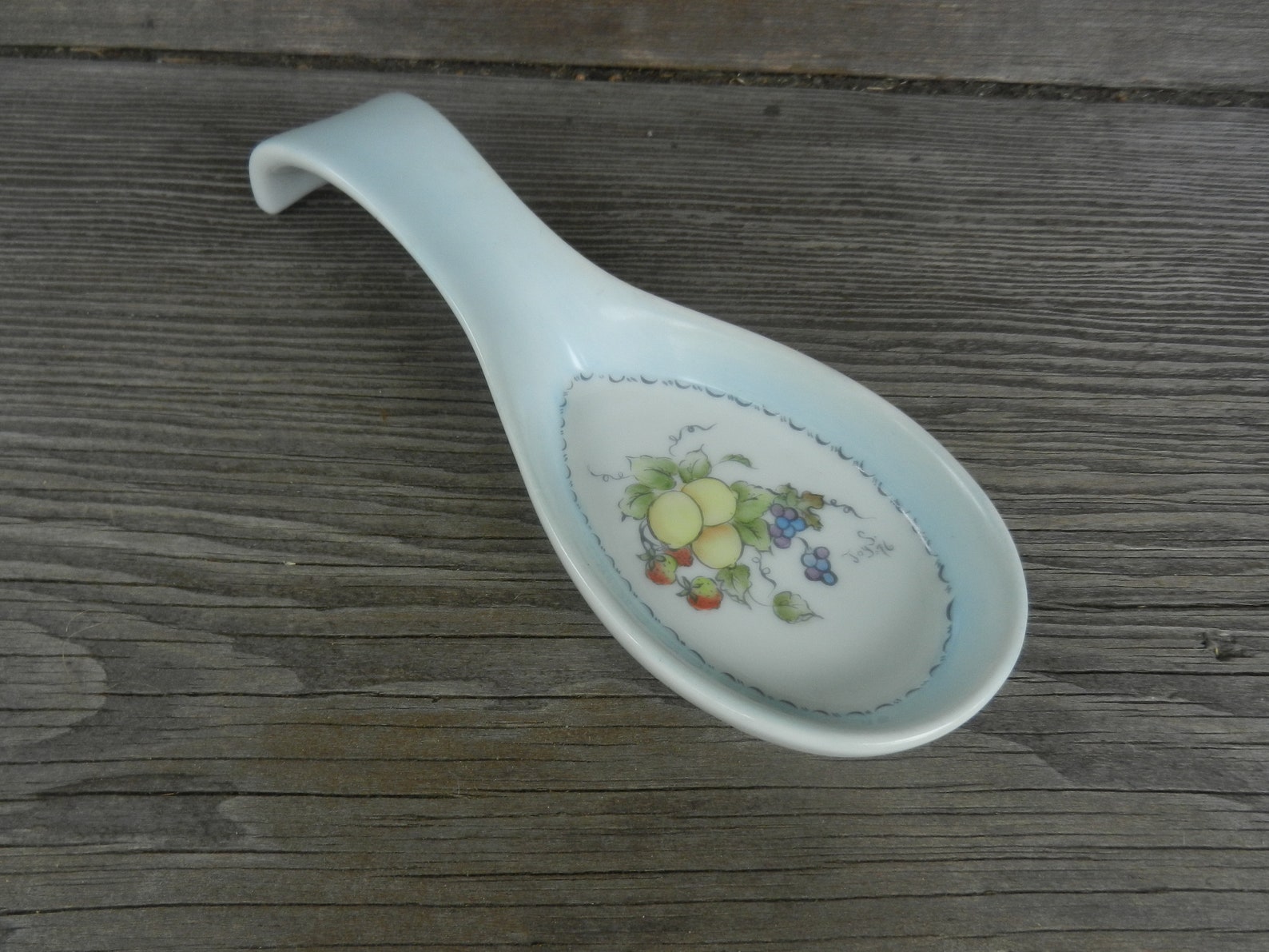 Vintage Spoon Rest Fruit Transfer Ware Design Light Blue Etsy
