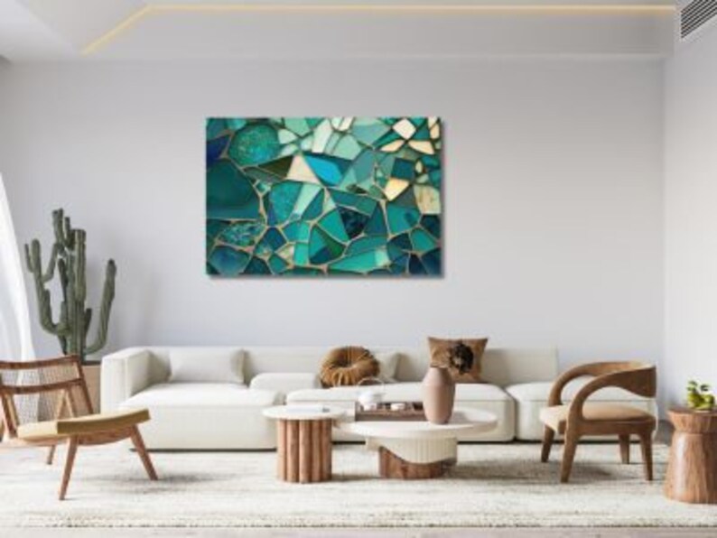 Water Mosaic Designer Wall Art, Frameless Glass Panel Modern Hanging