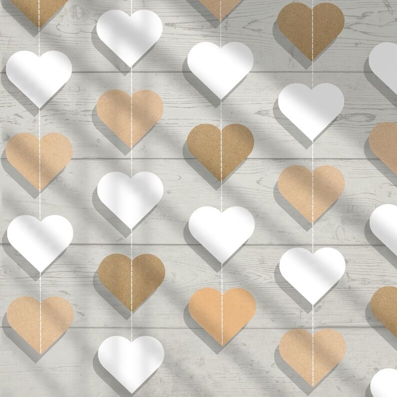 Heart Paper Garland, Rustic Garland, Boho Decorations, White Paper