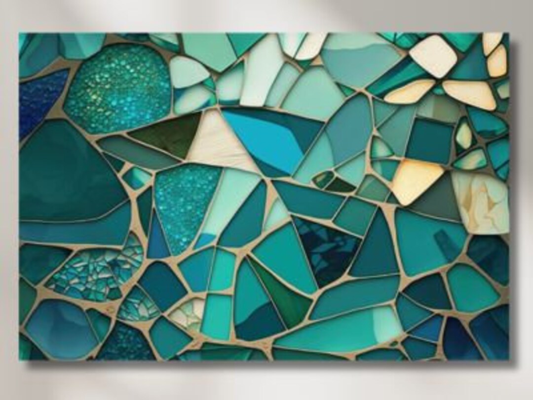 Water Mosaic Designer Wall Art, Frameless Glass Panel Modern Hanging