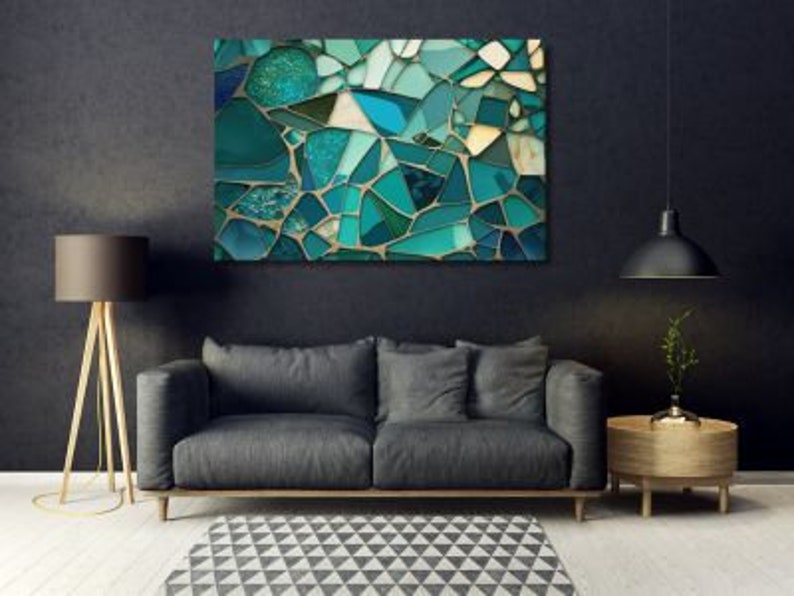 Water Mosaic Designer Wall Art, Frameless Glass Panel Modern Hanging
