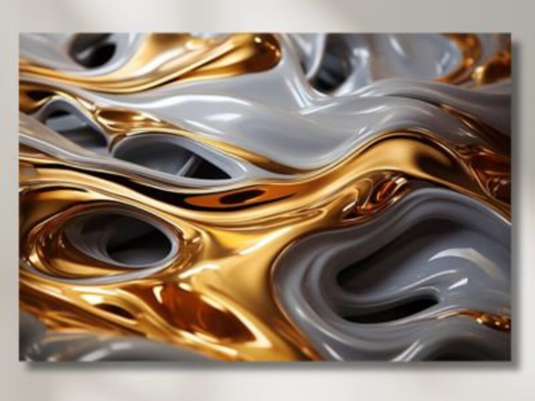 Metal and Gold Design Wall Art, Frameless Glass Panel Modern Hanging