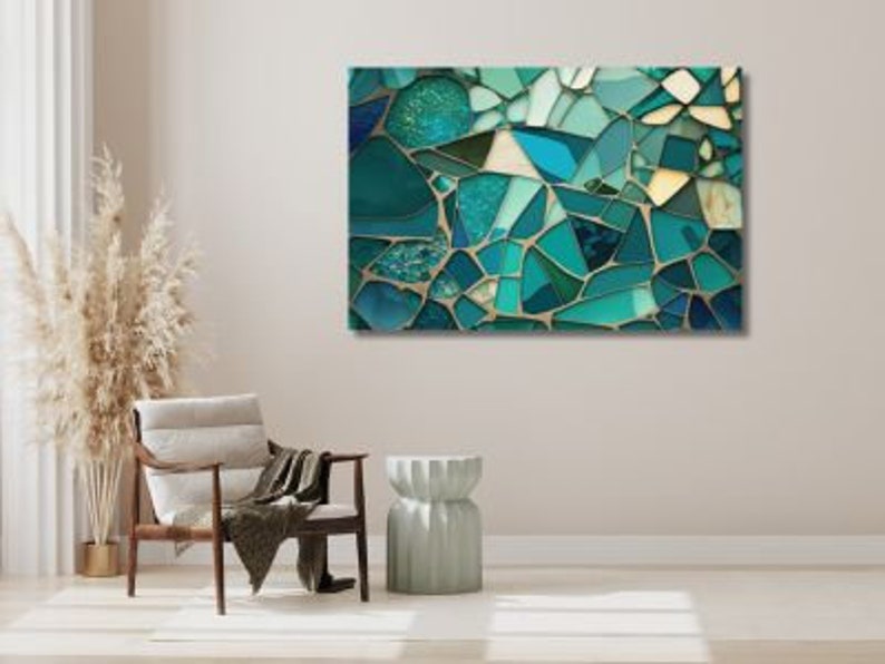 Water Mosaic Designer Wall Art, Frameless Glass Panel Modern Hanging