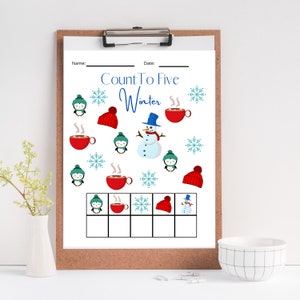 Counting Handout (1 to 5) (Winter Theme), Home School, Montessori, Learn to Count, Numbers