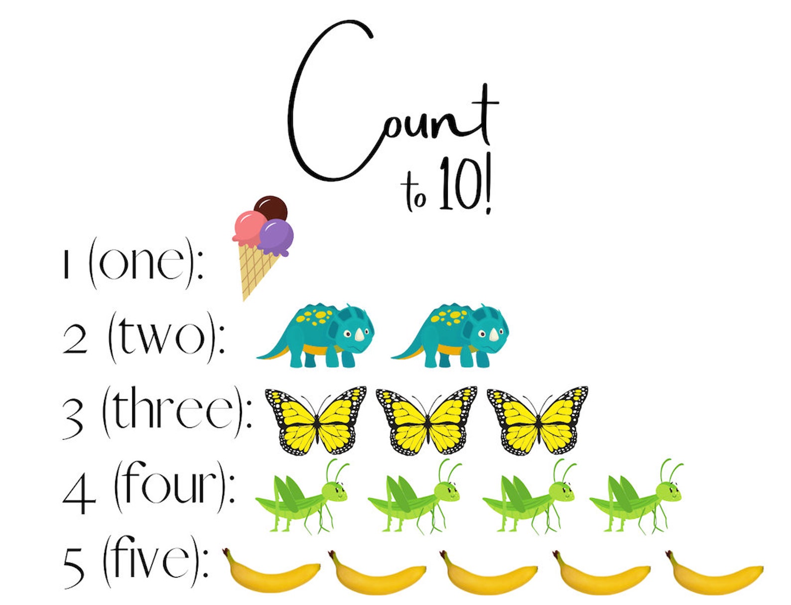 Count to 10 Printable decor or Educational, Nursery, Learning Words