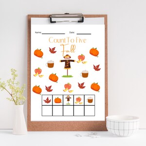 Counting Handout (1 to 5) (Fall Theme), Home School, Montessori, Learn to Count, Numbers