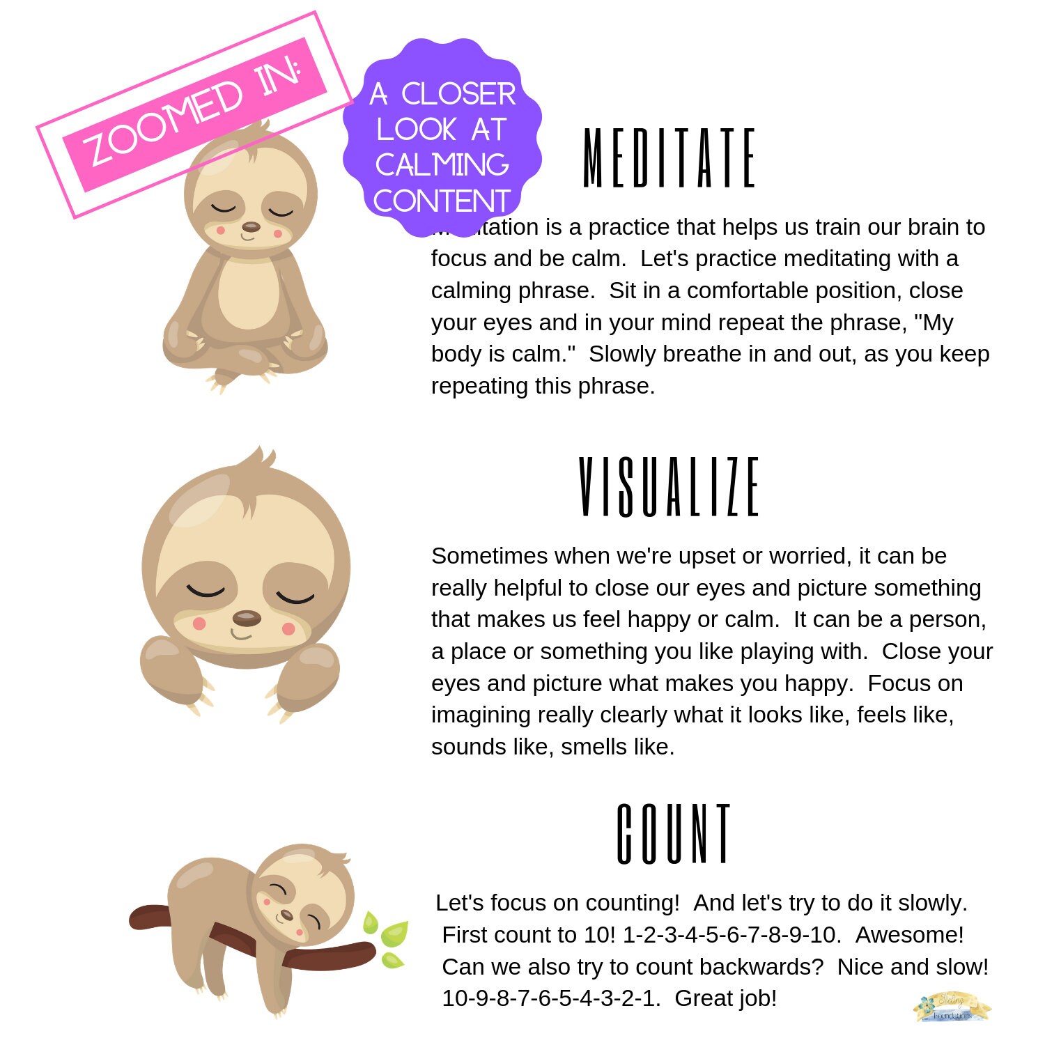 Sloth Emotion Check In Sloth Relaxation Exercises Handout: Calm Down, Emotion Skills (digital ...