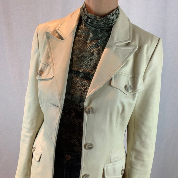 Cream Leather Jacket - Etsy