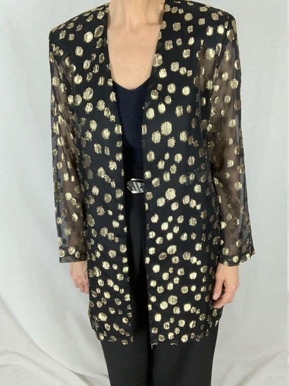 Sheer Black Jacket with Gold Metallic Shaggy Circles,… Gem