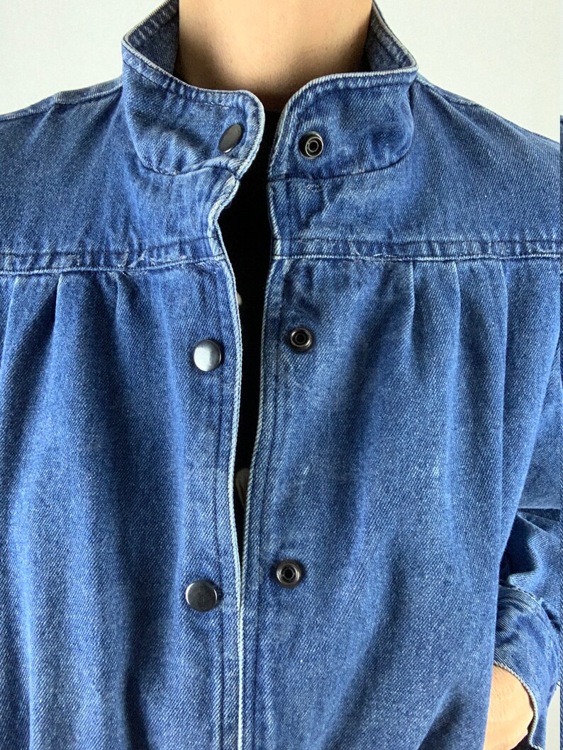 Vintage Jean JacketRough WearSnap ClosureGathered SleeveStand up collar80s90s