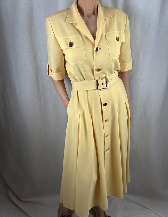 Butter Yellow Shirt Dress, Classic Cut, Short Sle… - image 2