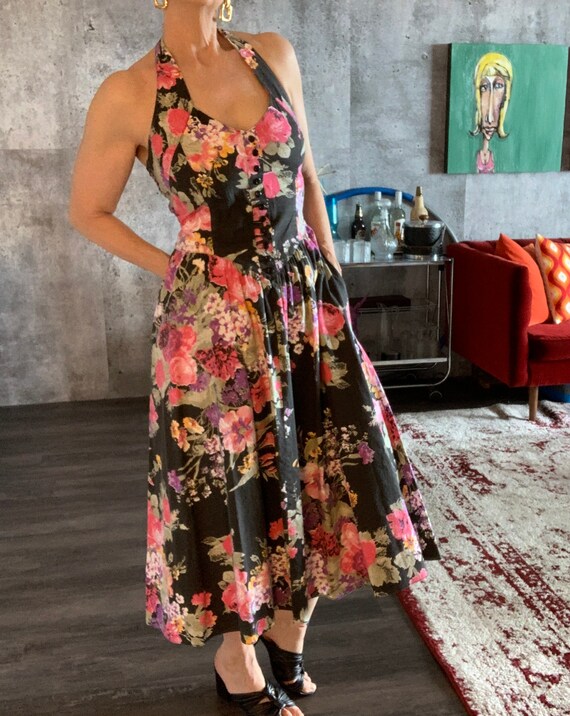Atmosphere/Floral Print Halter Midi Dress/Fit and