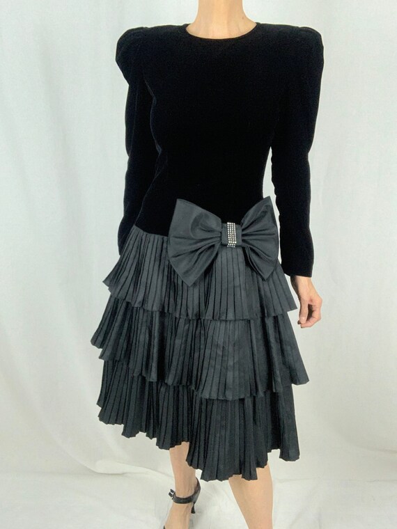 Tiered Skirt Large Waist Bow Black Dress Tiered Skirt Large Waist Bow Black Dress