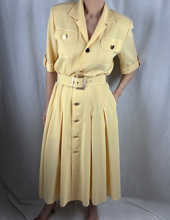 Butter Yellow Shirt Dress, Classic Cut, Short Sle… - image 3