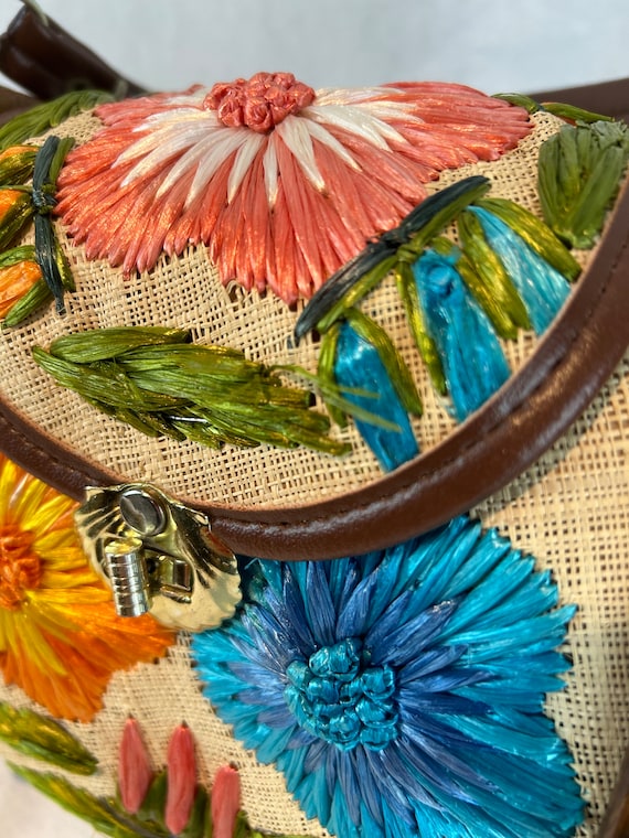 Wooden Sided Handbag with Raffia Floral details, … - image 6