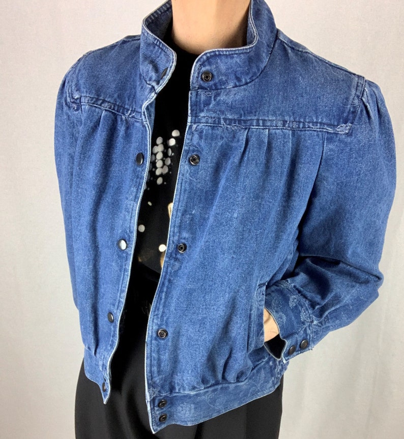 Vintage Jean JacketRough WearSnap ClosureGathered SleeveStand up collar80s90s