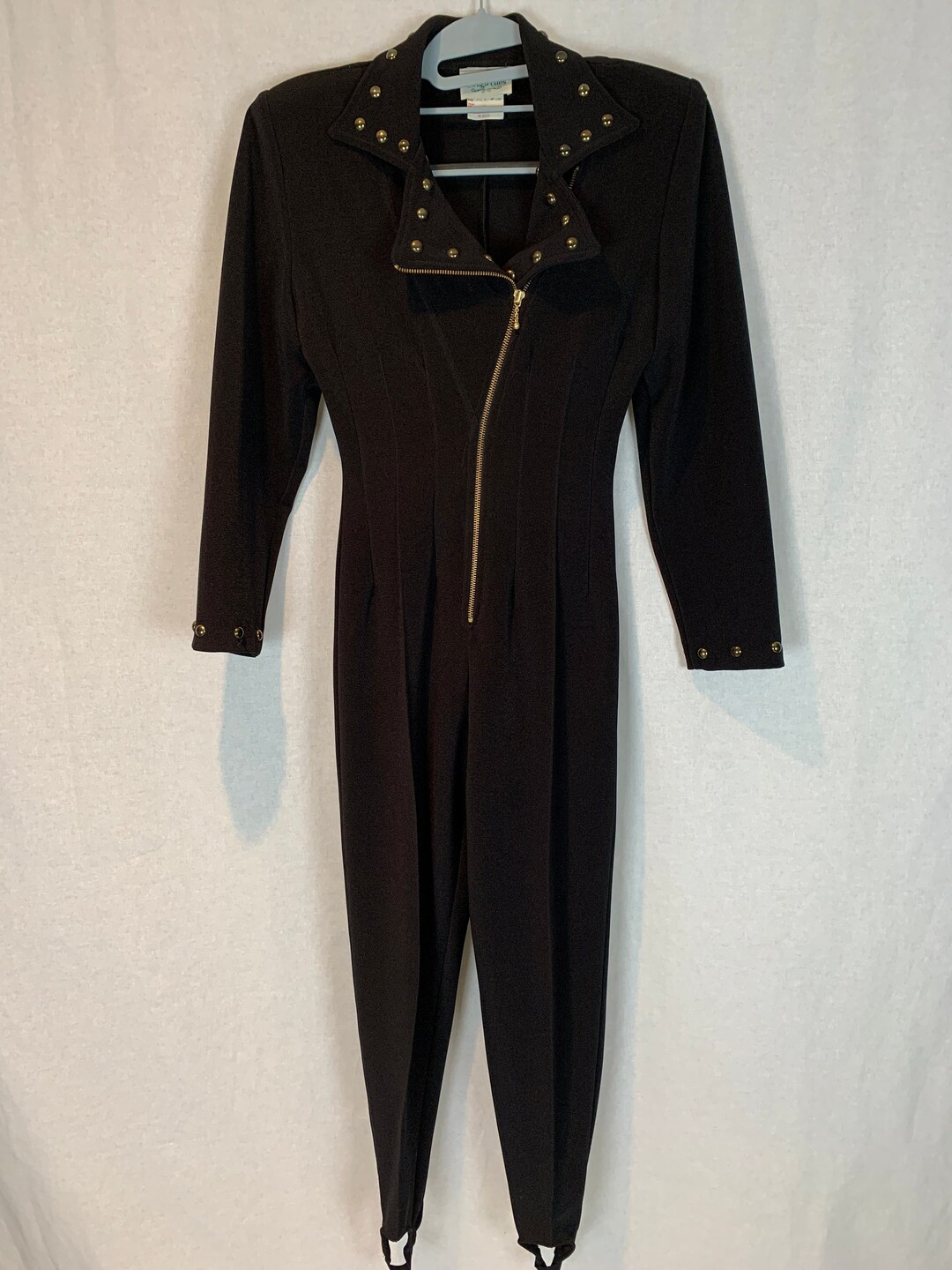 Catsuit With Stirrups Black Stretch Knit Bronze Bead - Etsy