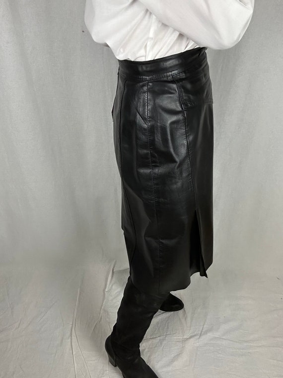 XXS 1990s Black Leather A-Line Skirt