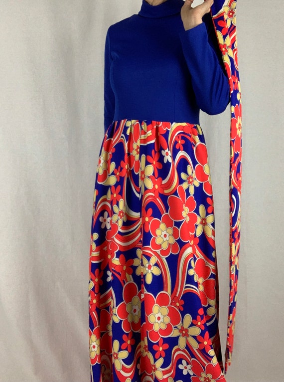 70s Homemade Maxi Dress, Cobalt Blue Top Area, Fu… - image 5