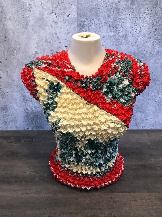 Vintage Scrunchie Popcorn Top/Cap Sleeve/Mod Print