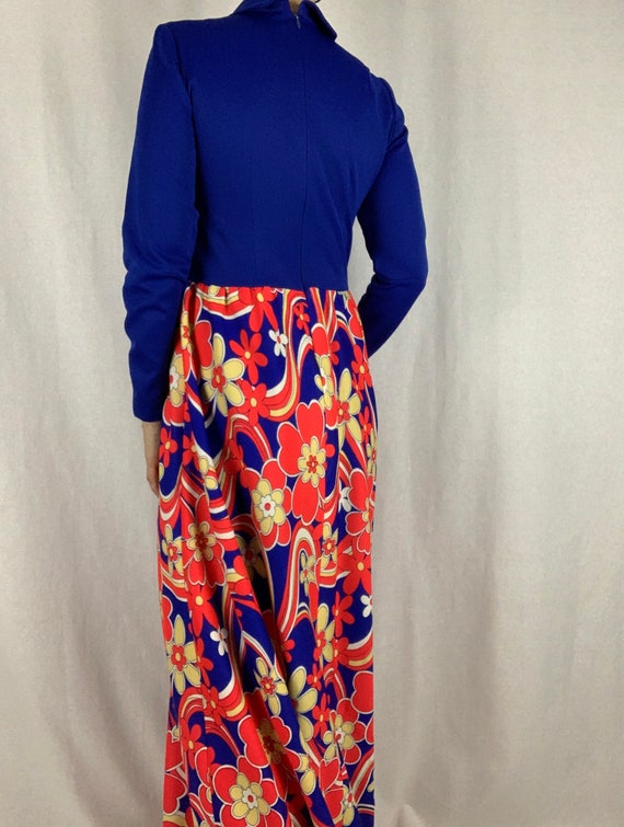 70s Homemade Maxi Dress, Cobalt Blue Top Area, Fu… - image 6