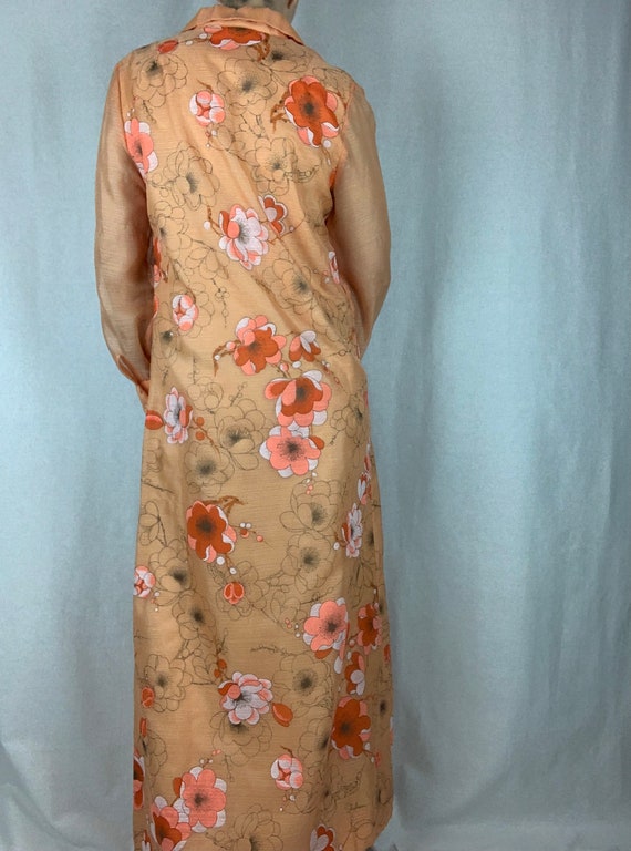 70s Alfred Shaheen Maxi Dress, Pale Orange Floral… - image 3