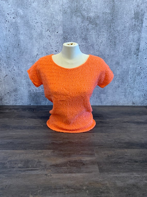 Vintage Bright Orange Scrunchie Short Sleeve Top/S