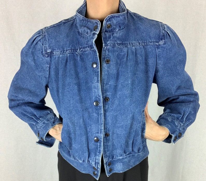 Vintage Jean JacketRough WearSnap ClosureGathered SleeveStand up collar80s90s