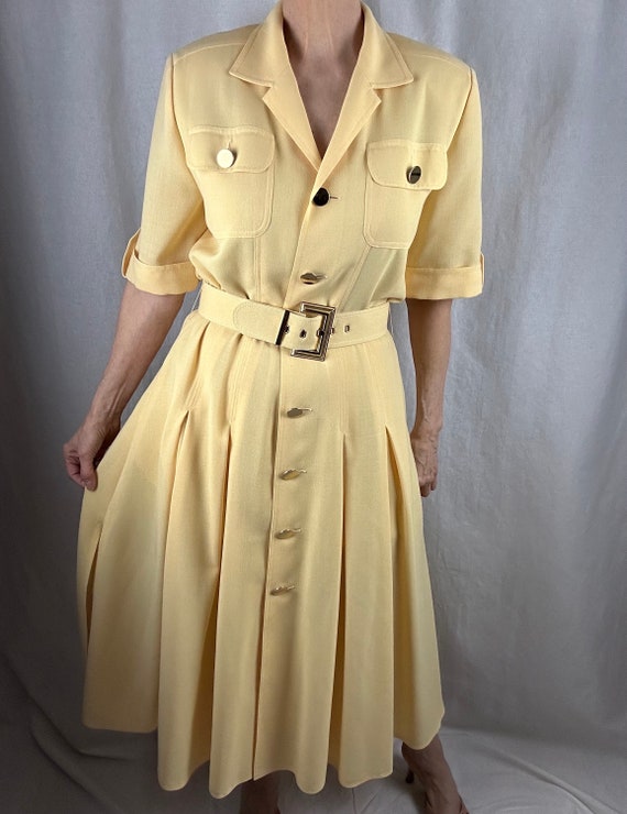 Butter Yellow Shirt Dress, Classic Cut, Short Sle… - image 1