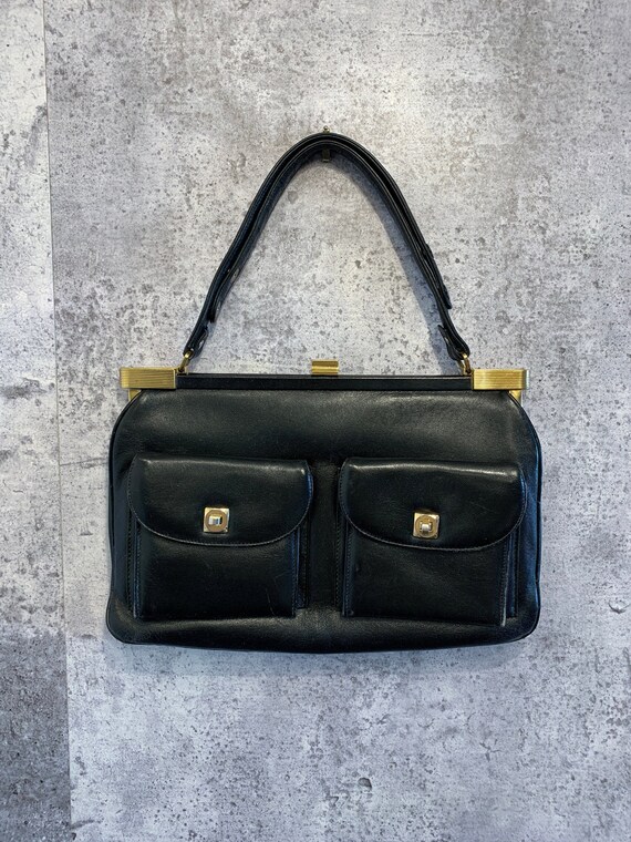 Vintage Black Handbag/Top Handle/Shoulder Bag/50 -