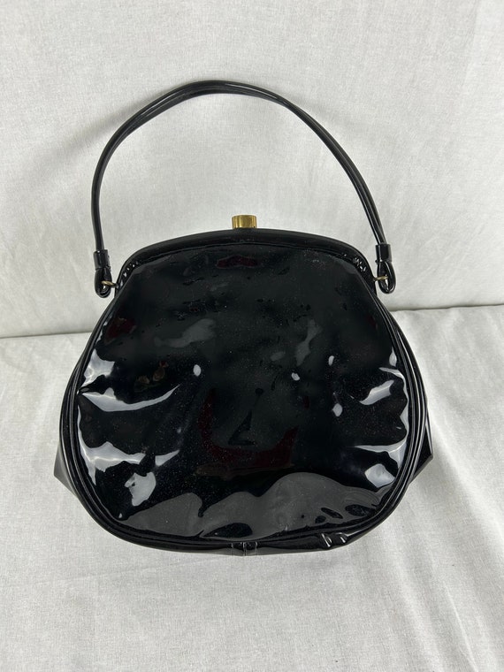 Patent Leather Top Handle Handbag, Black, Brass cl