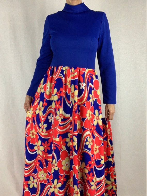 70s Homemade Maxi Dress, Cobalt Blue Top Area, Fu… - image 1